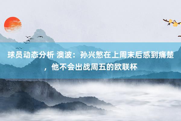 球员动态分析 澳波：孙兴慜在上周末后感到痛楚，他不会出战周五的欧联杯