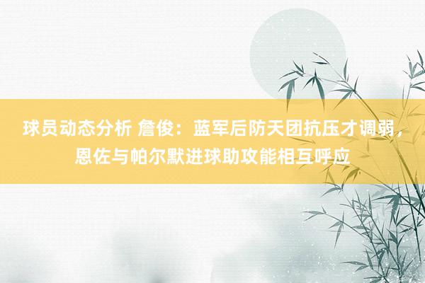 球员动态分析 詹俊：蓝军后防天团抗压才调弱，恩佐与帕尔默进球助攻能相互呼应